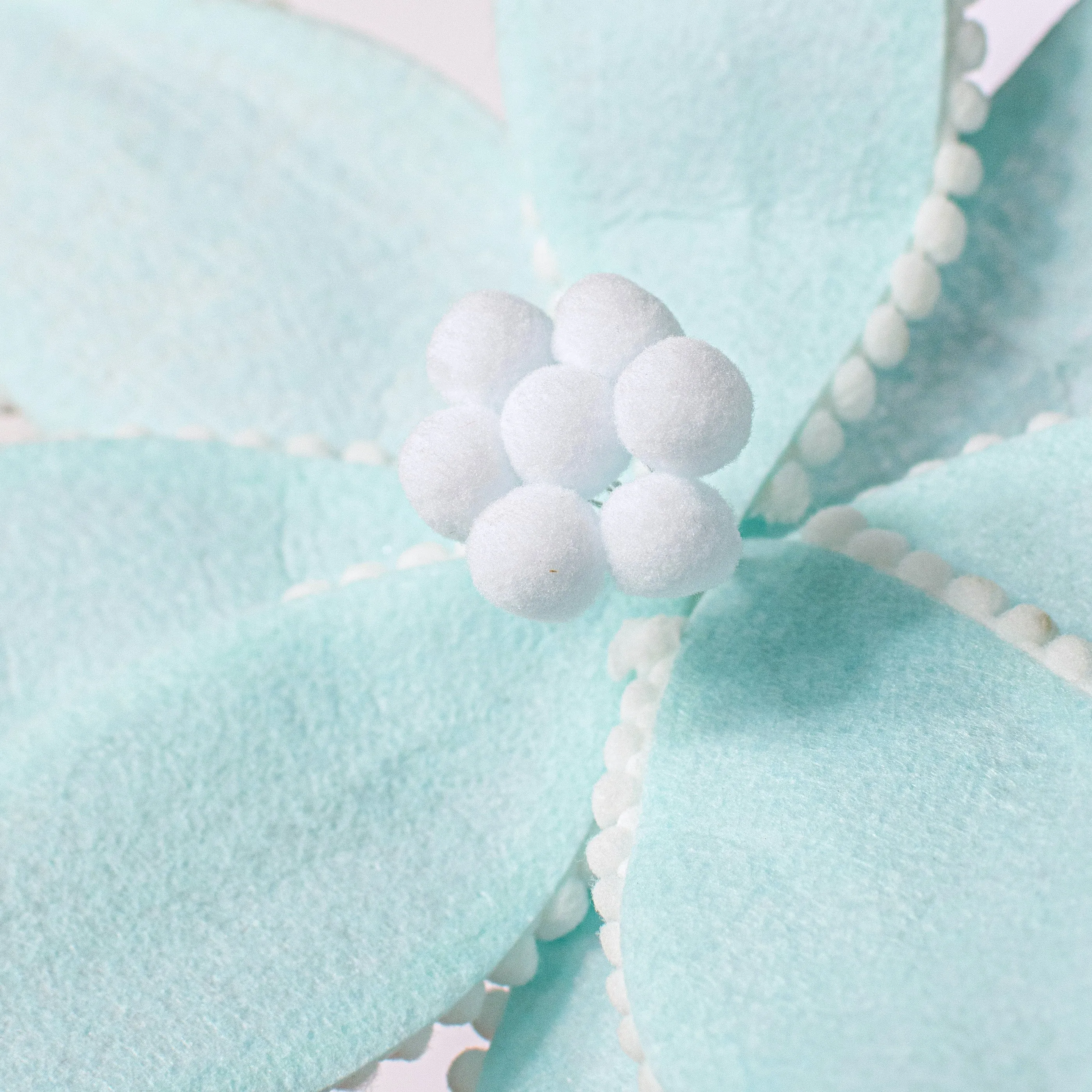 12" Felt Poinsettia Ball Fringe Stem: Light Blue