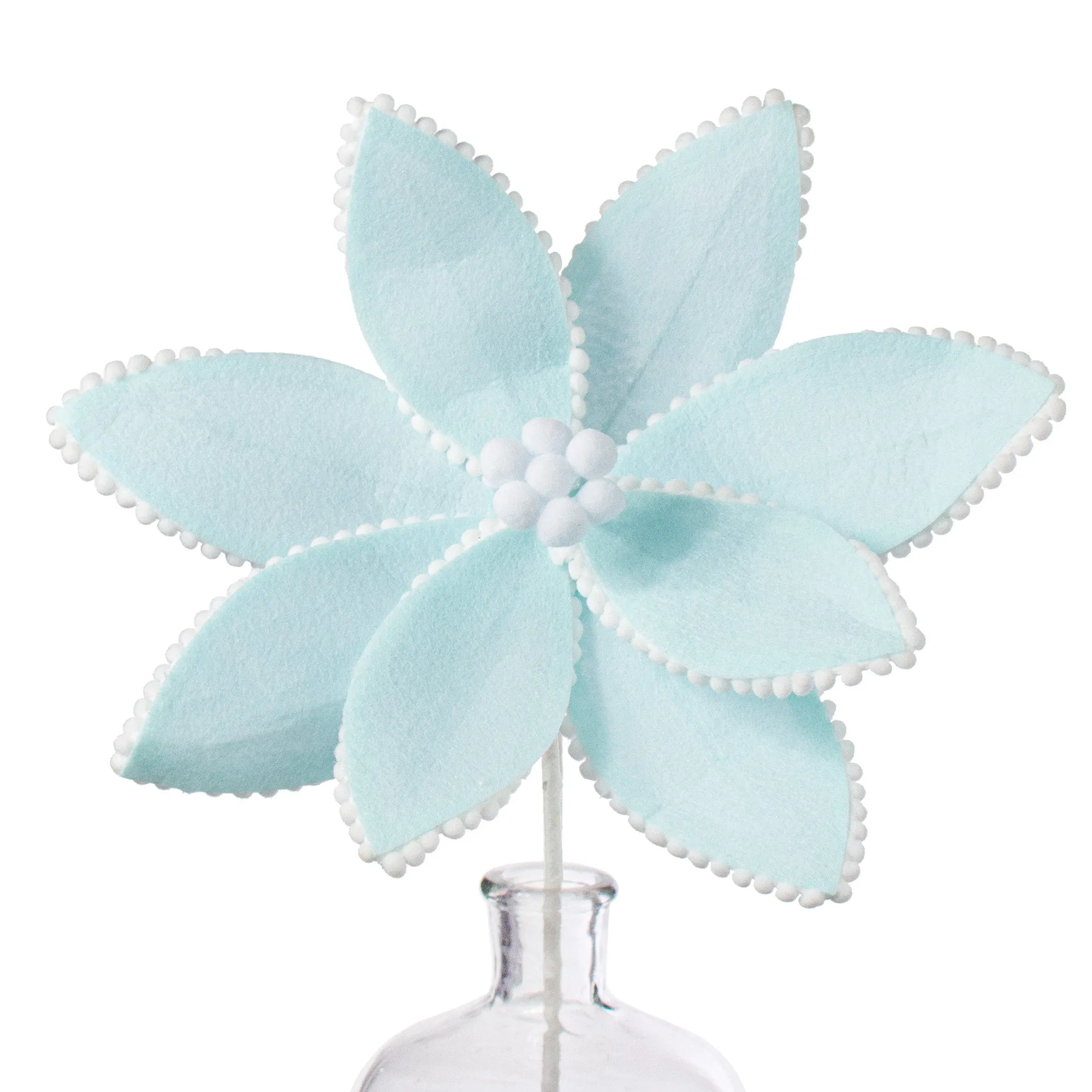 12" Felt Poinsettia Ball Fringe Stem: Light Blue