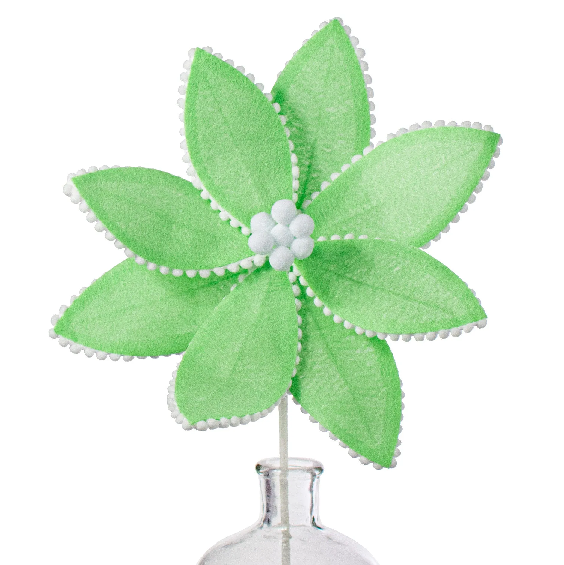 12" Felt Poinsettia Ball Fringe Stem: Mint Green