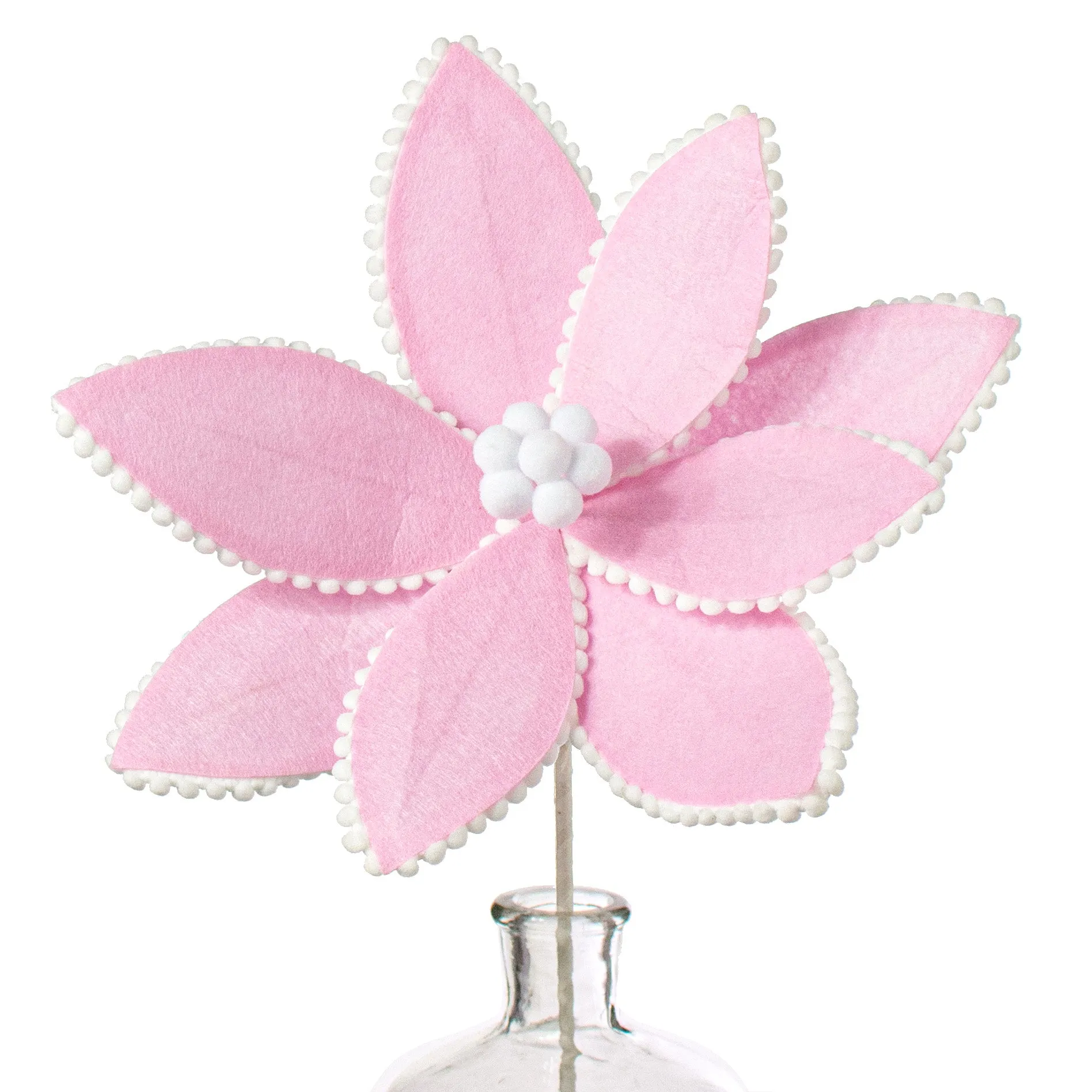 12" Felt Poinsettia Ball Fringe Stem: Pink