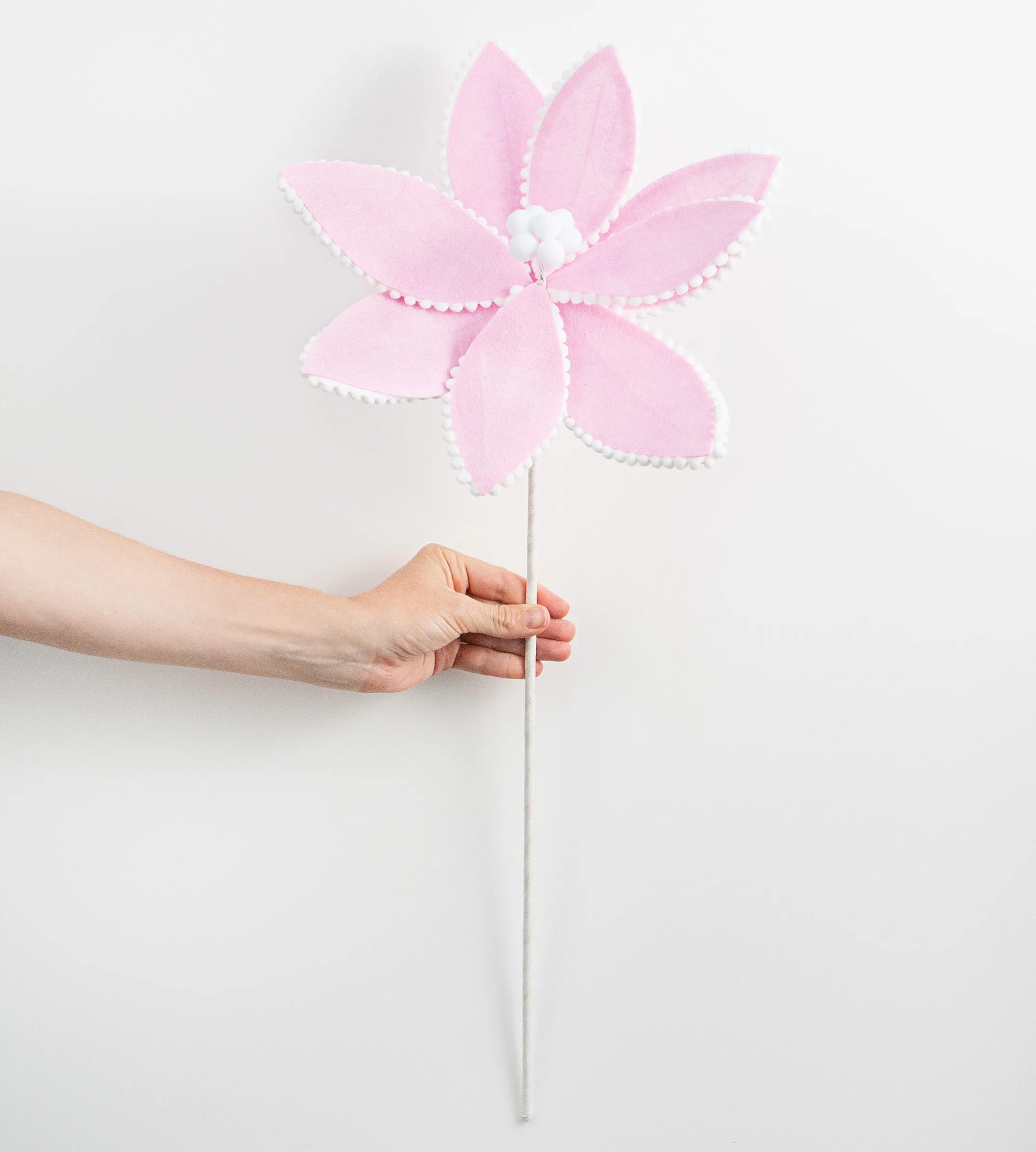 12" Felt Poinsettia Ball Fringe Stem: Pink