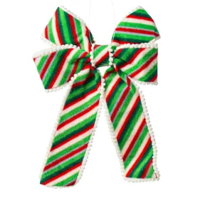 13.8" Ball Fringe Stripe Bow Ornament: Red, Green, White
