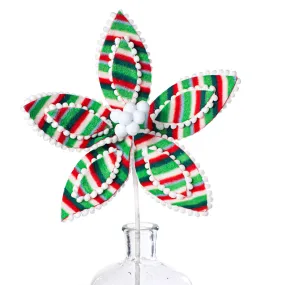 22" Stripe Poinsettia Stem: Red & Green