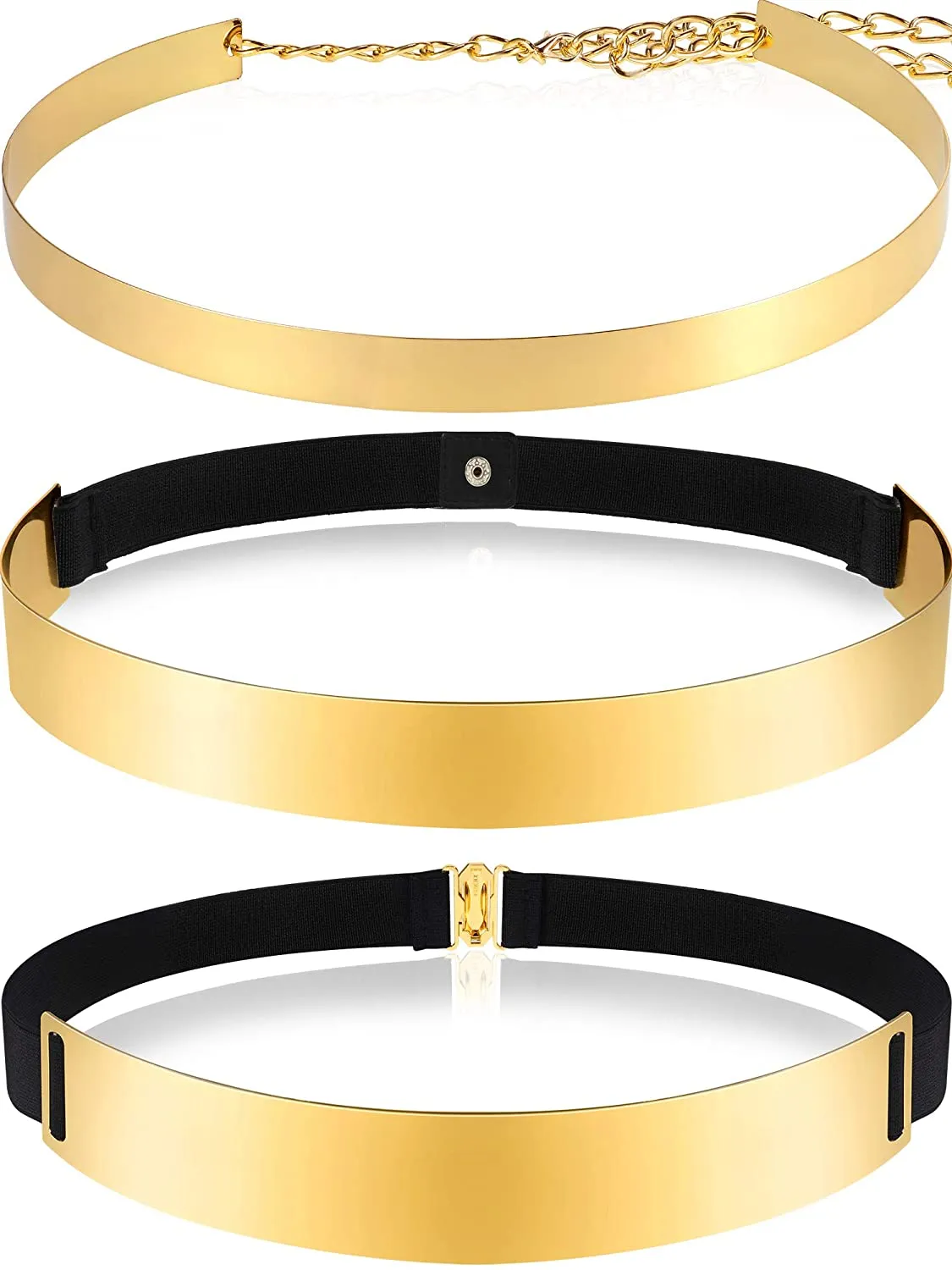 3 Pieces Gold Metal Shiny Adjustable Belt