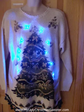 80s Style Light Up Christmas Sweater with Tree
