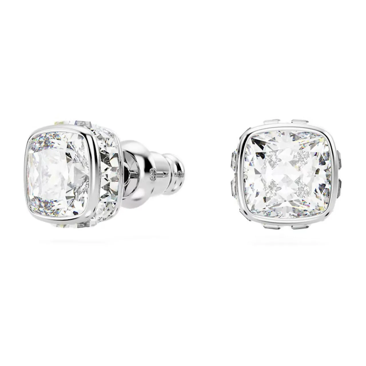 Birthstone Rhodium Plated White Square Cut April Stud Earrings 5661957