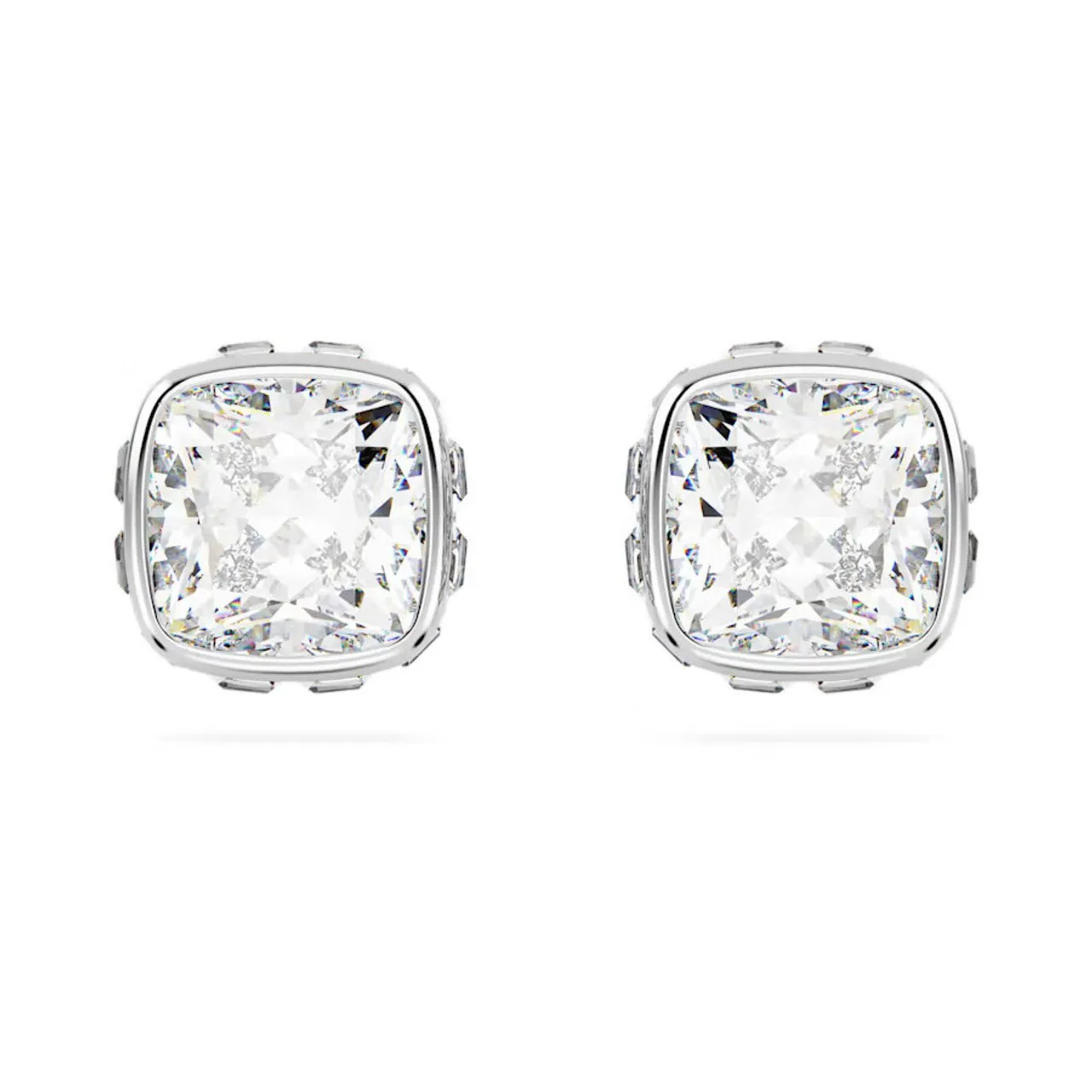 Birthstone Rhodium Plated White Square Cut April Stud Earrings 5661957