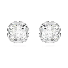 Birthstone Rhodium Plated White Square Cut April Stud Earrings 5661957