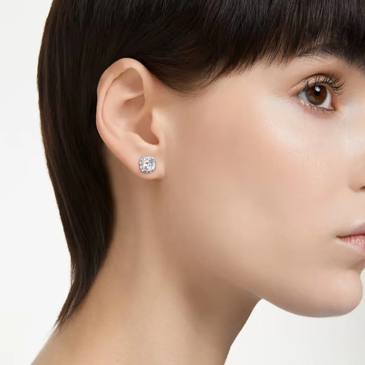 Birthstone Rhodium Plated White Square Cut April Stud Earrings 5661957
