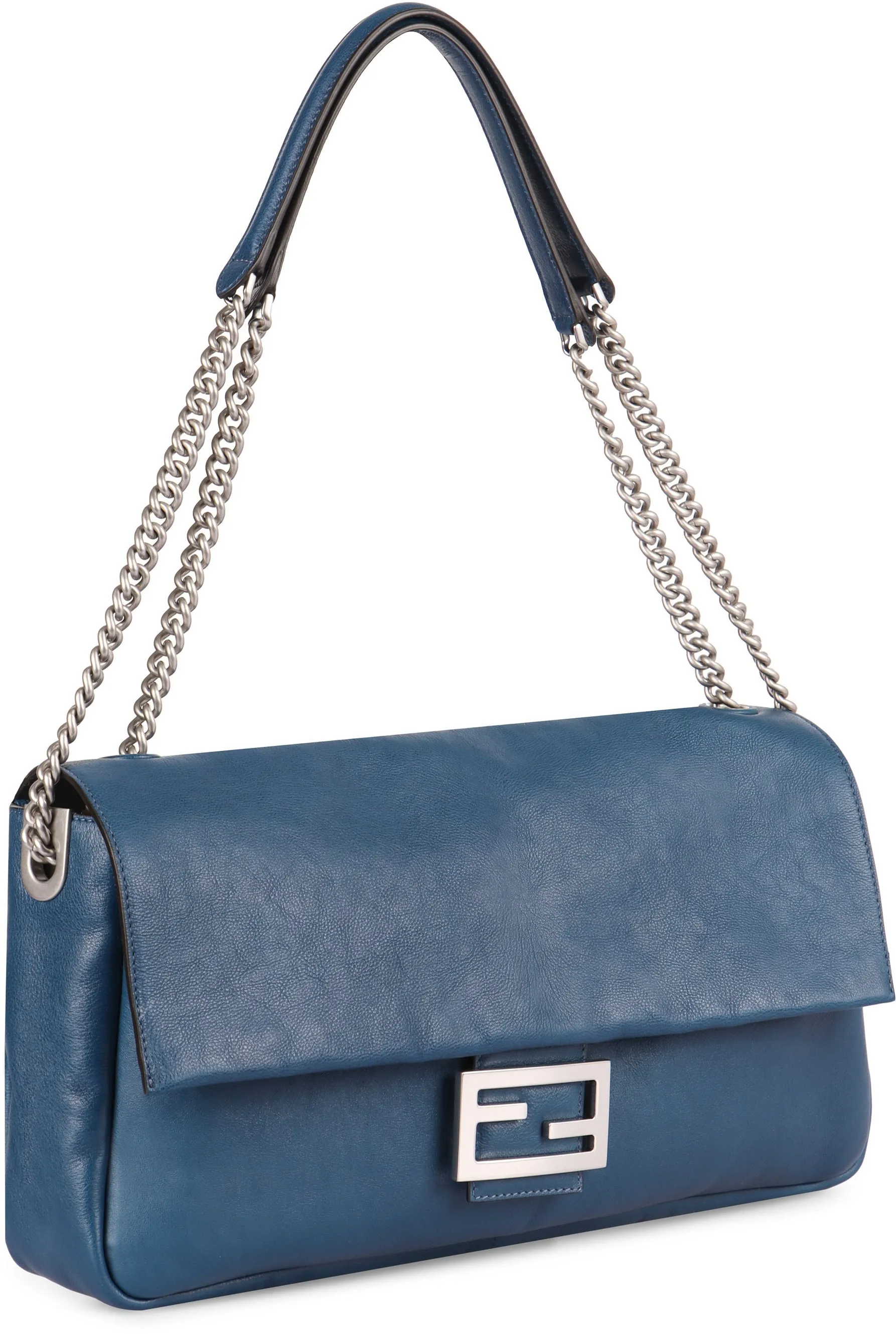 BLUE LEATHER CHAIN LARGE BAGUETTE