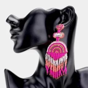 Boho Fuchsia Seed Beaded Fringe Earrings