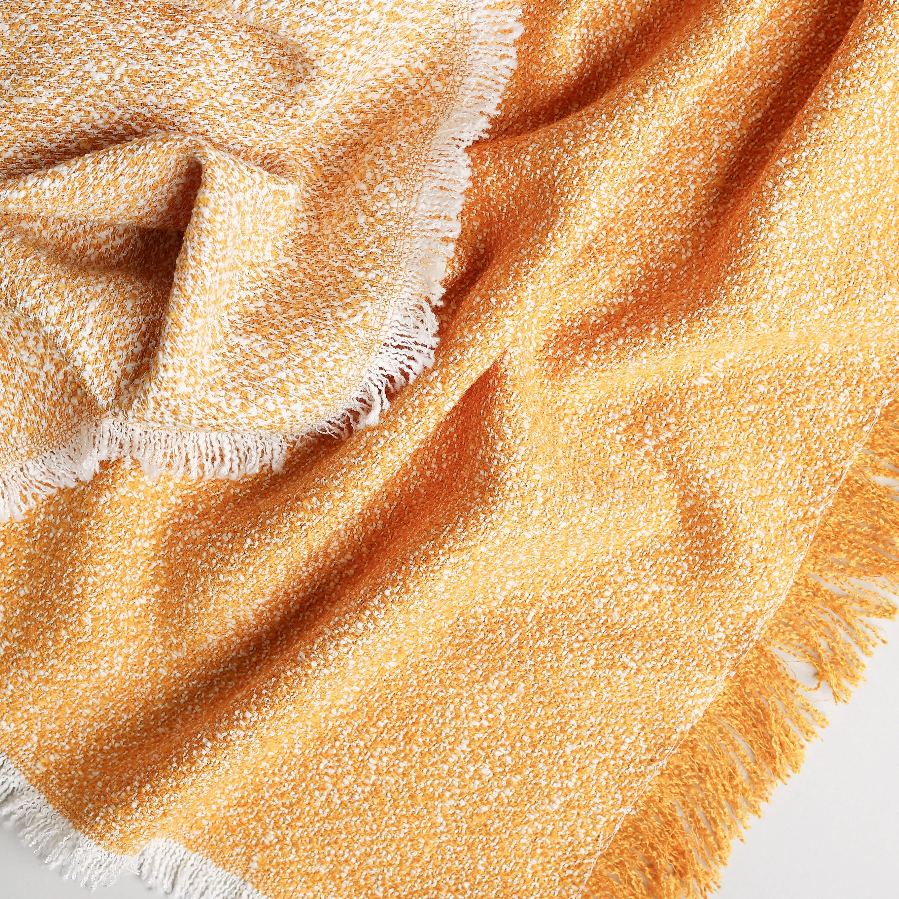 Boucle Jacquard Throw Blanket with Fringe - 55" x 70" Available in Yellow White and Maroon and Yellow