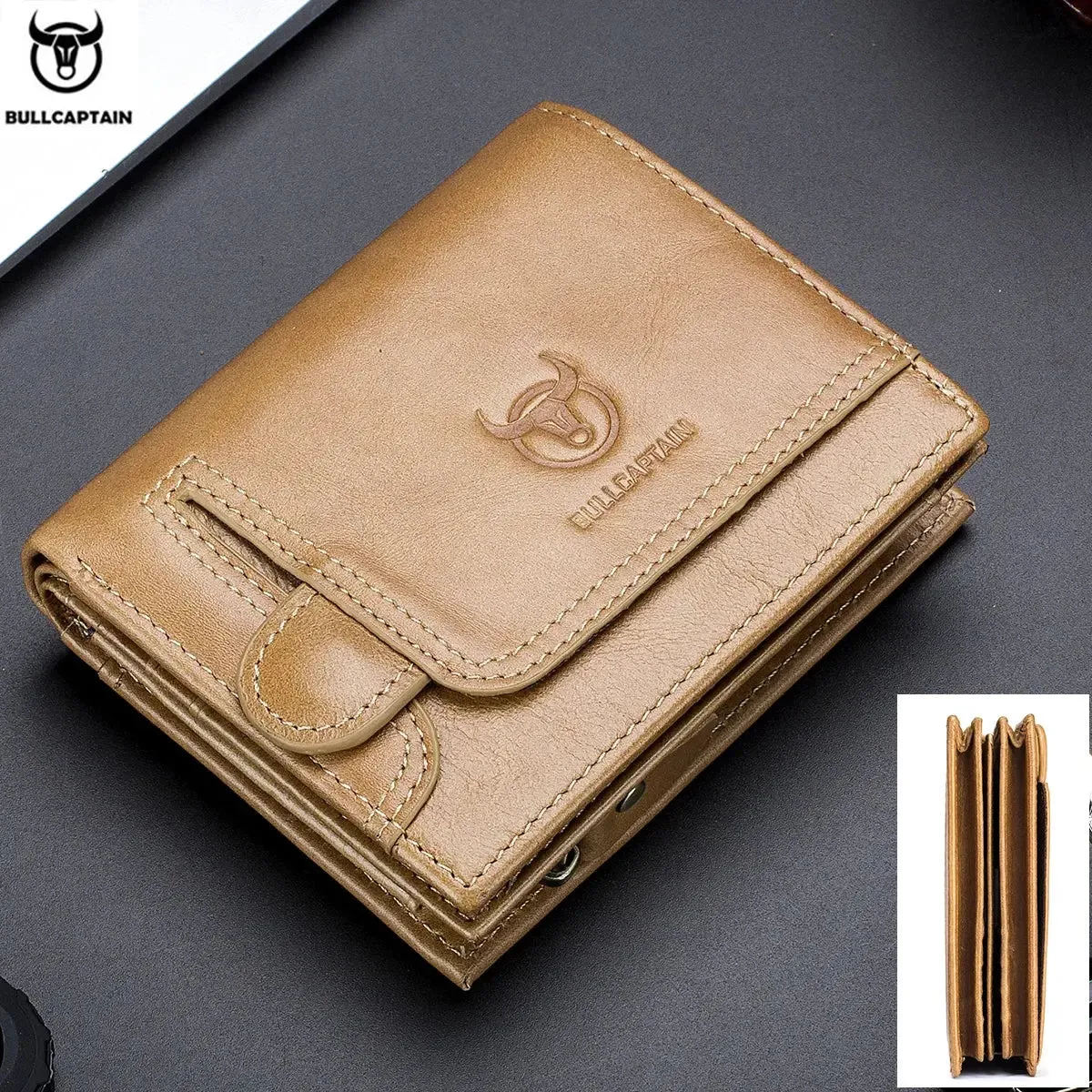 BULLCAPTAIN Leather Wallet Men's Zipper Wallet Man Purse