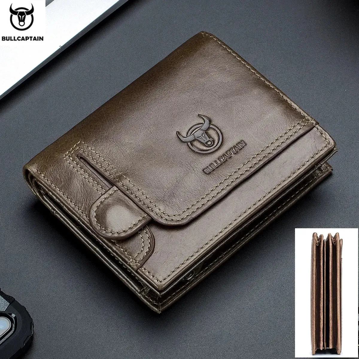 BULLCAPTAIN Leather Wallet Men's Zipper Wallet Man Purse