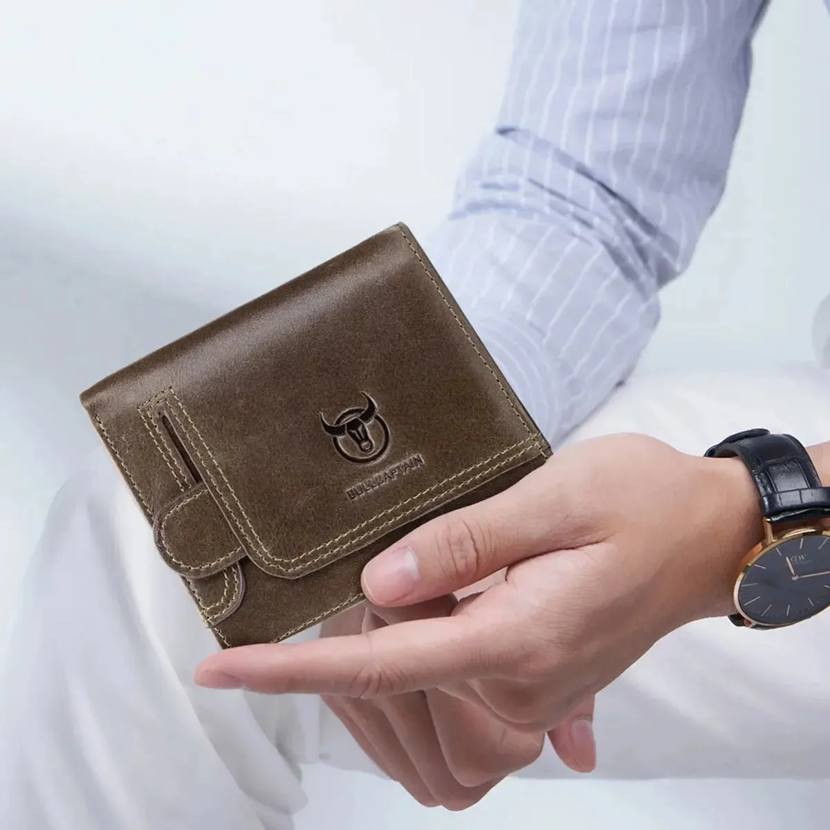 BULLCAPTAIN Leather Wallet Men's Zipper Wallet Man Purse