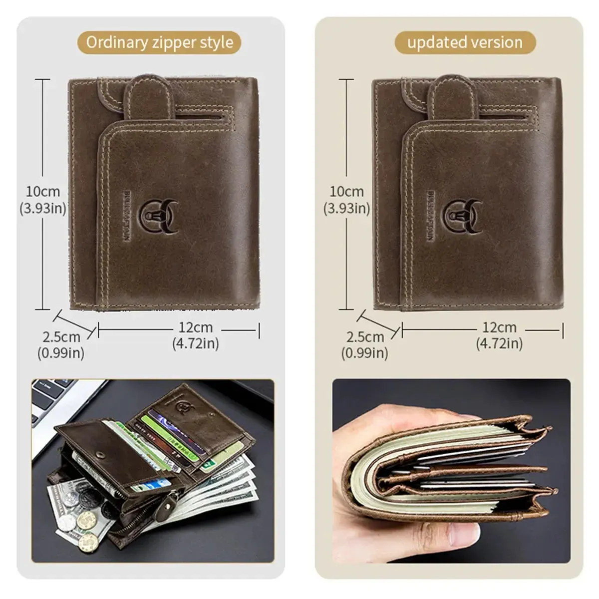 BULLCAPTAIN Leather Wallet Men's Zipper Wallet Man Purse