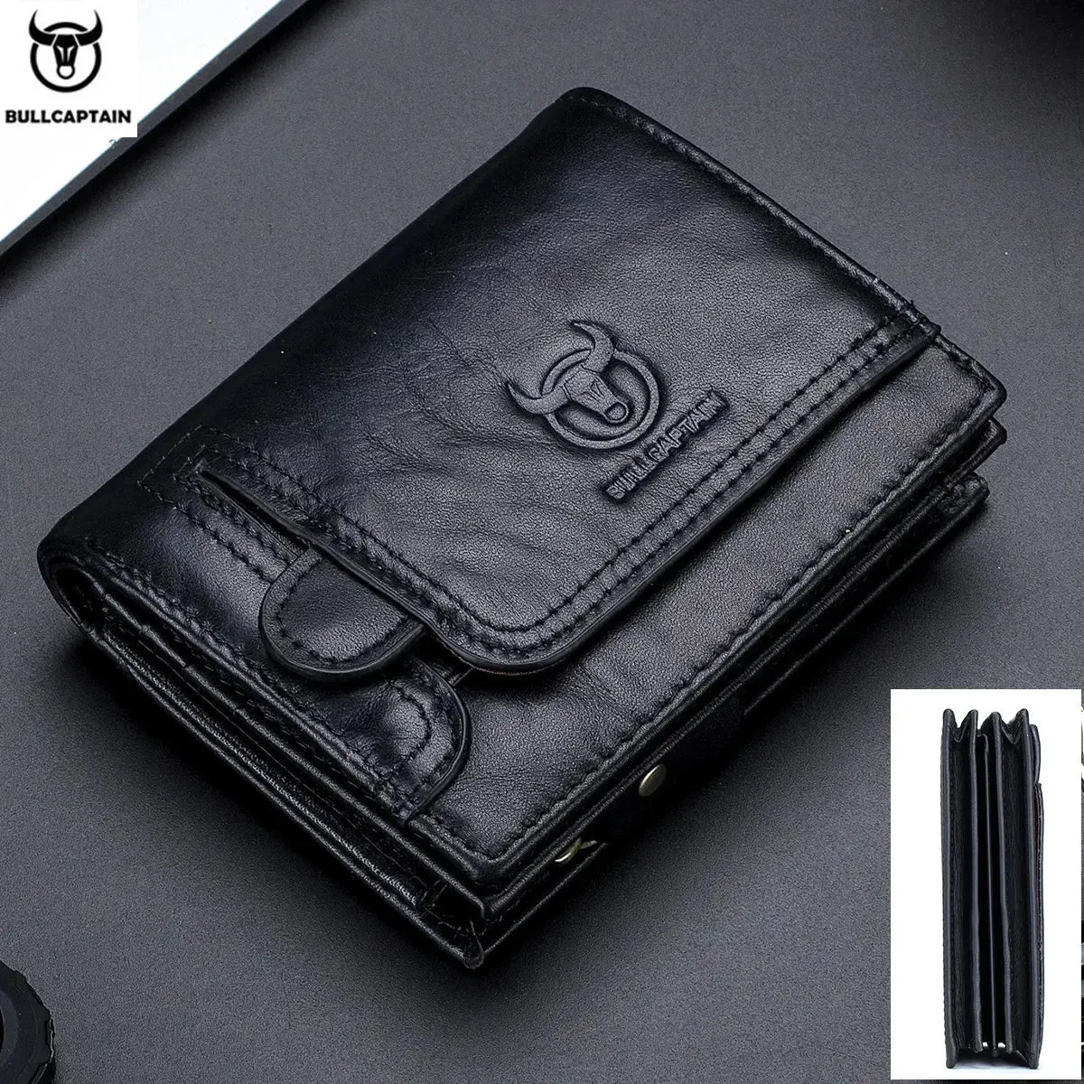 BULLCAPTAIN Leather Wallet Men's Zipper Wallet Man Purse