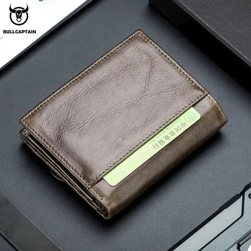 BULLCAPTAIN Leather Wallet Men's Zipper Wallet Man Purse
