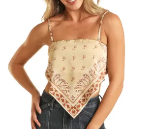 BW20T03898 - Rock&Roll Denim Women's Bandana Print Top