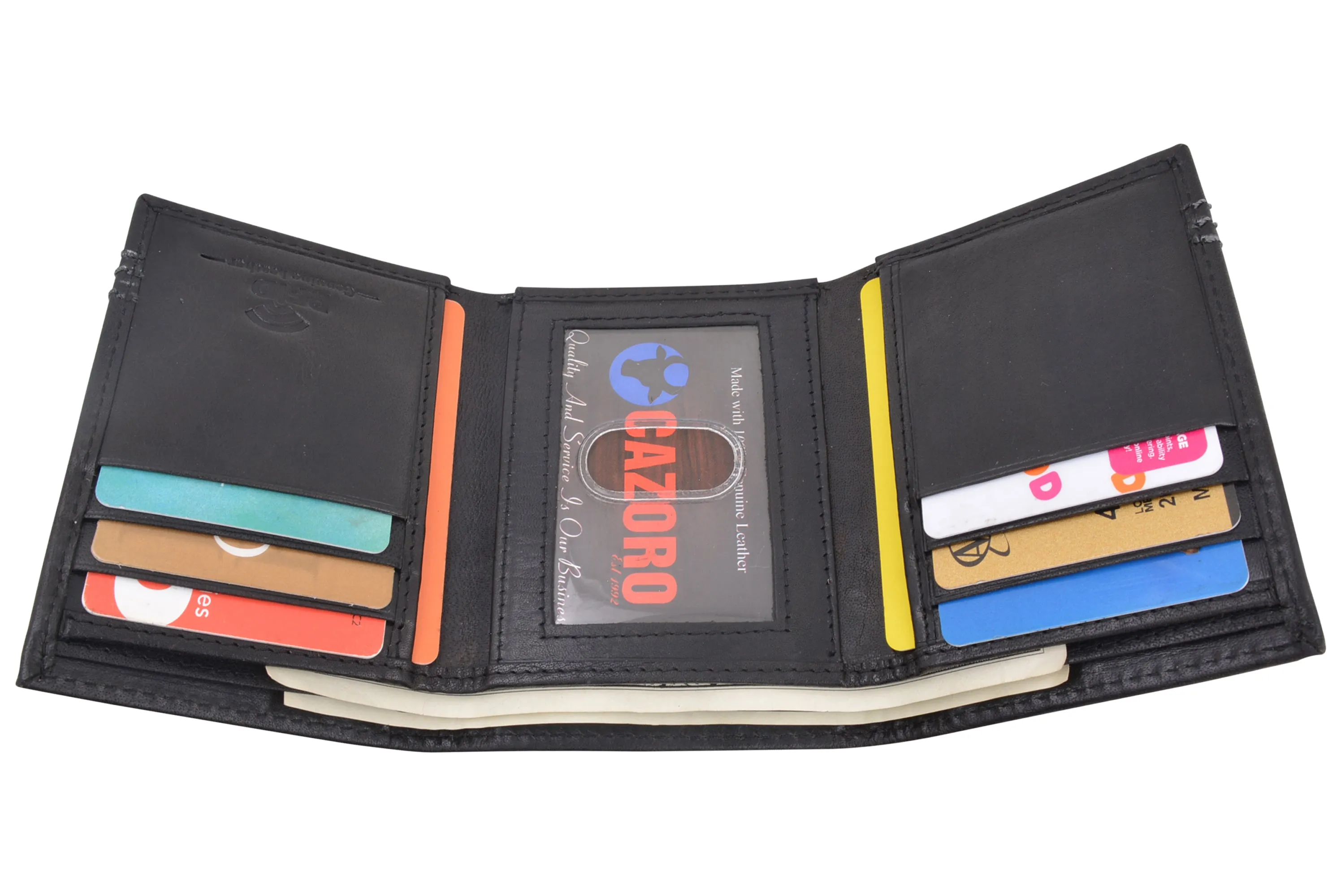 CAZORO Genuine Leather Trifold Wallets For Men RFID Blocking Mens Slim Trifold Wallet With ID Window