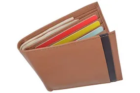 Cazoro Men’s Slimfold RFID Safe Slim Bifold Wallet Smooth Leather Front Pocket Tan