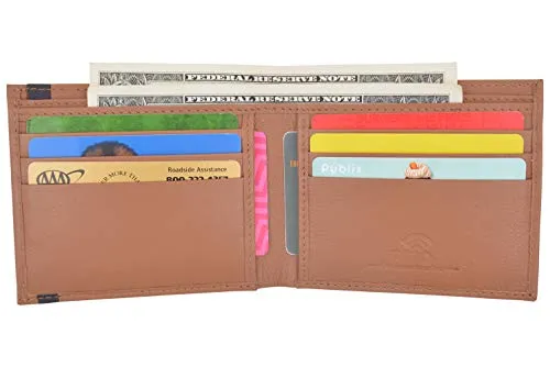 Cazoro Men’s Slimfold RFID Safe Slim Bifold Wallet Smooth Leather Front Pocket Tan