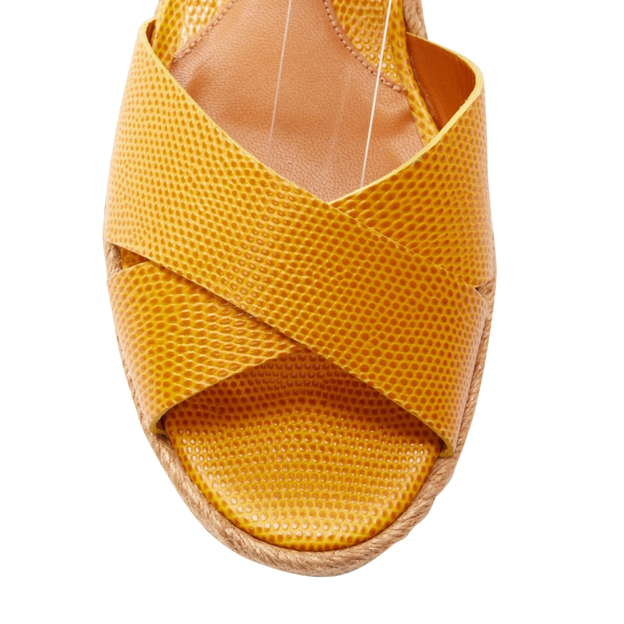 Fendi embossed leather cross strap patent ankle strap jute sandal