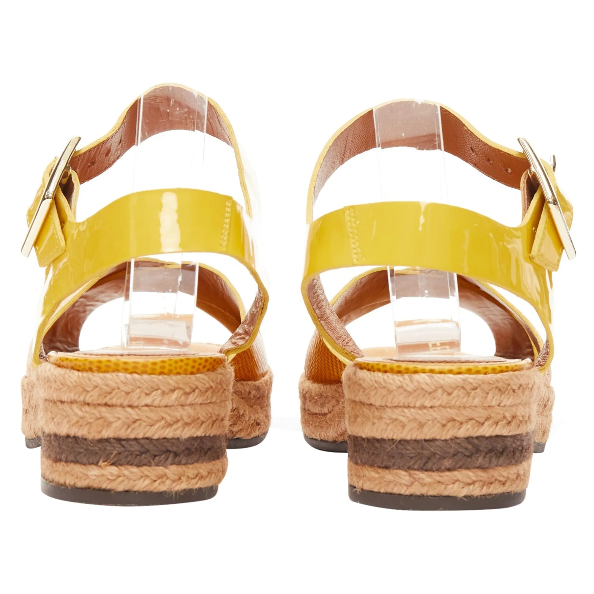 Fendi embossed leather cross strap patent ankle strap jute sandal