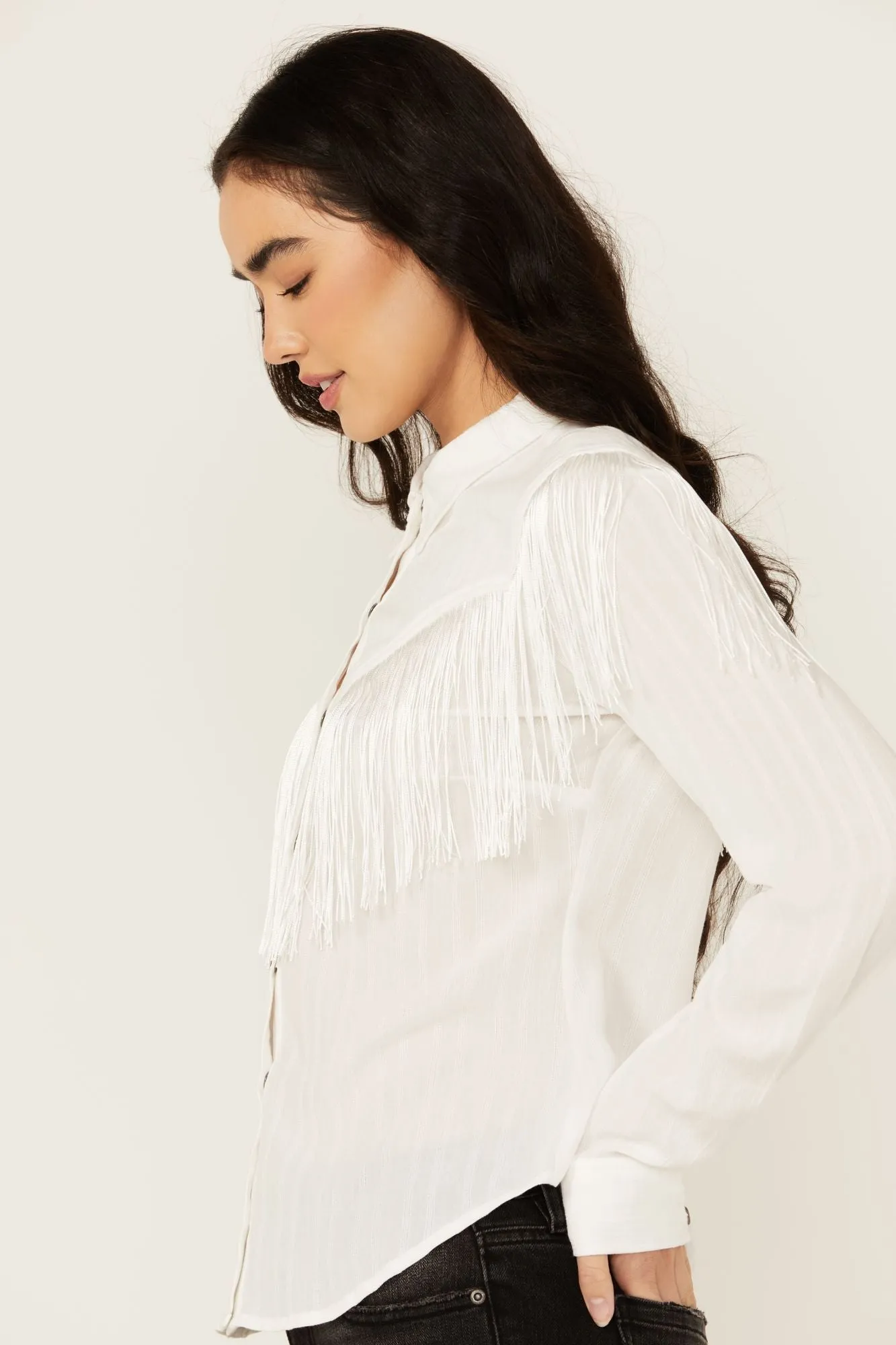 Fringe Long Sleeve Snap Western Shirt