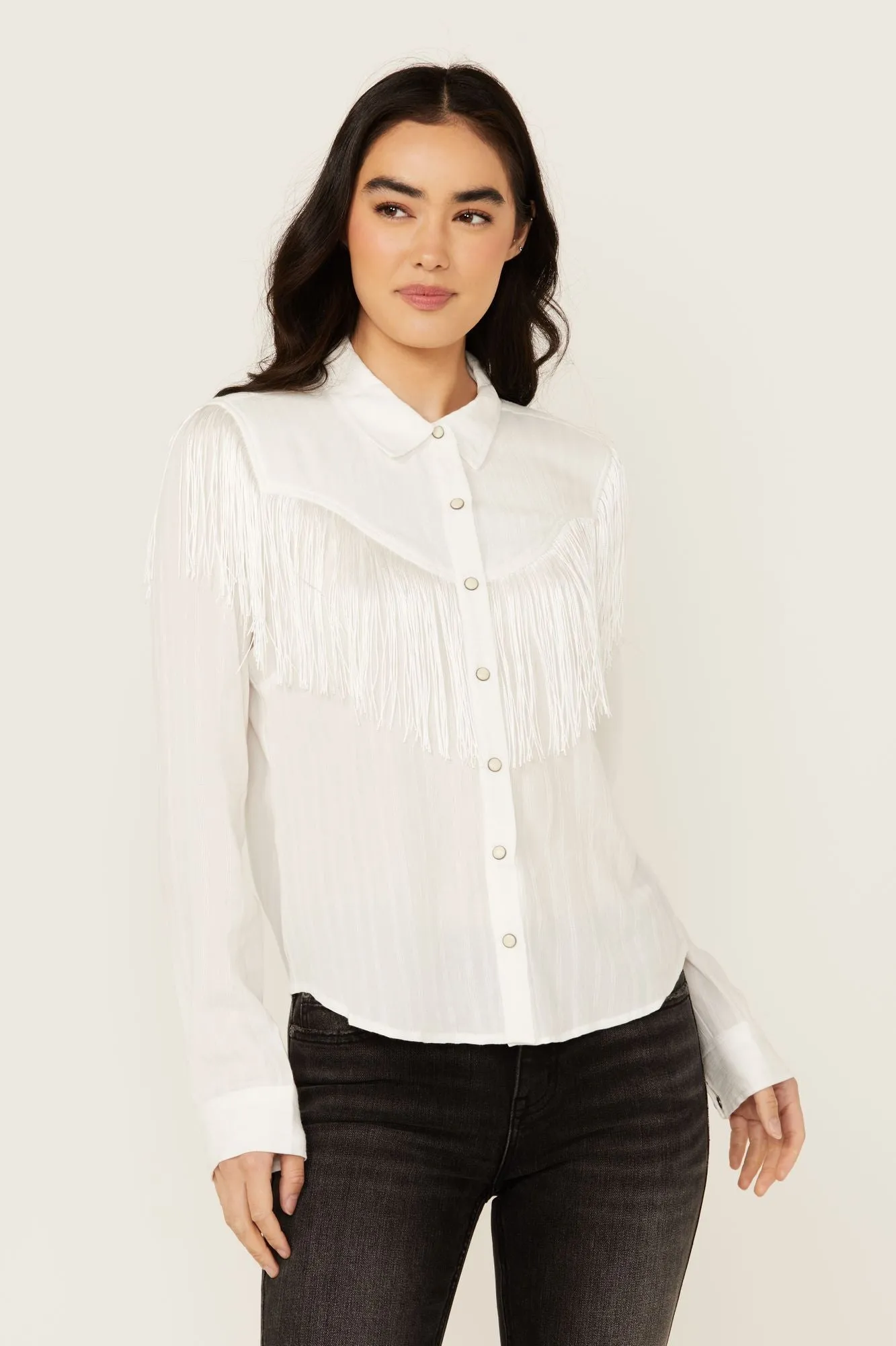 Fringe Long Sleeve Snap Western Shirt