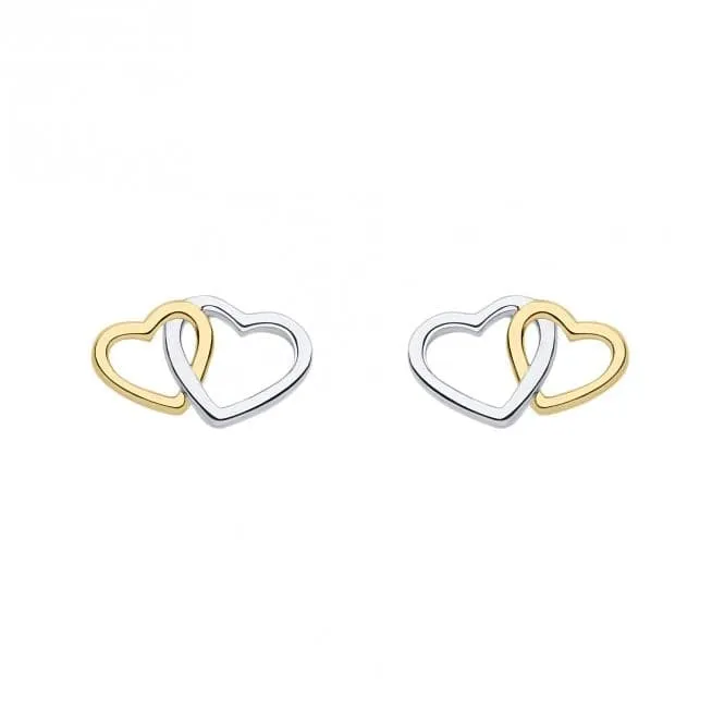 Gold Sterling Silver Interlinking Double Heart Stud Earrings E6427