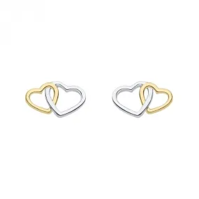 Gold Sterling Silver Interlinking Double Heart Stud Earrings E6427