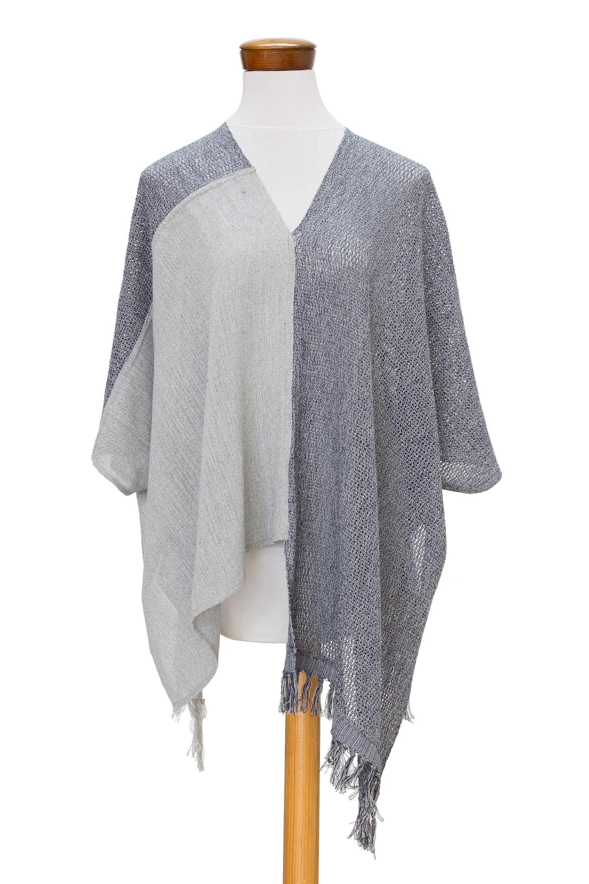 Guatemalan Handwoven Natural and Recycled Cotton Poncho - Textures of Guatemala | NOVICA