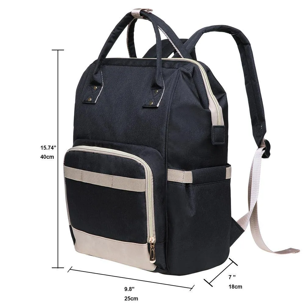KAUKKO Diaper Bag Backpack with Pacifier Holder and Stroller straps - for Mom and Dad, Waterproof, one size, KT01-5 ( Santorini Black / 18L）