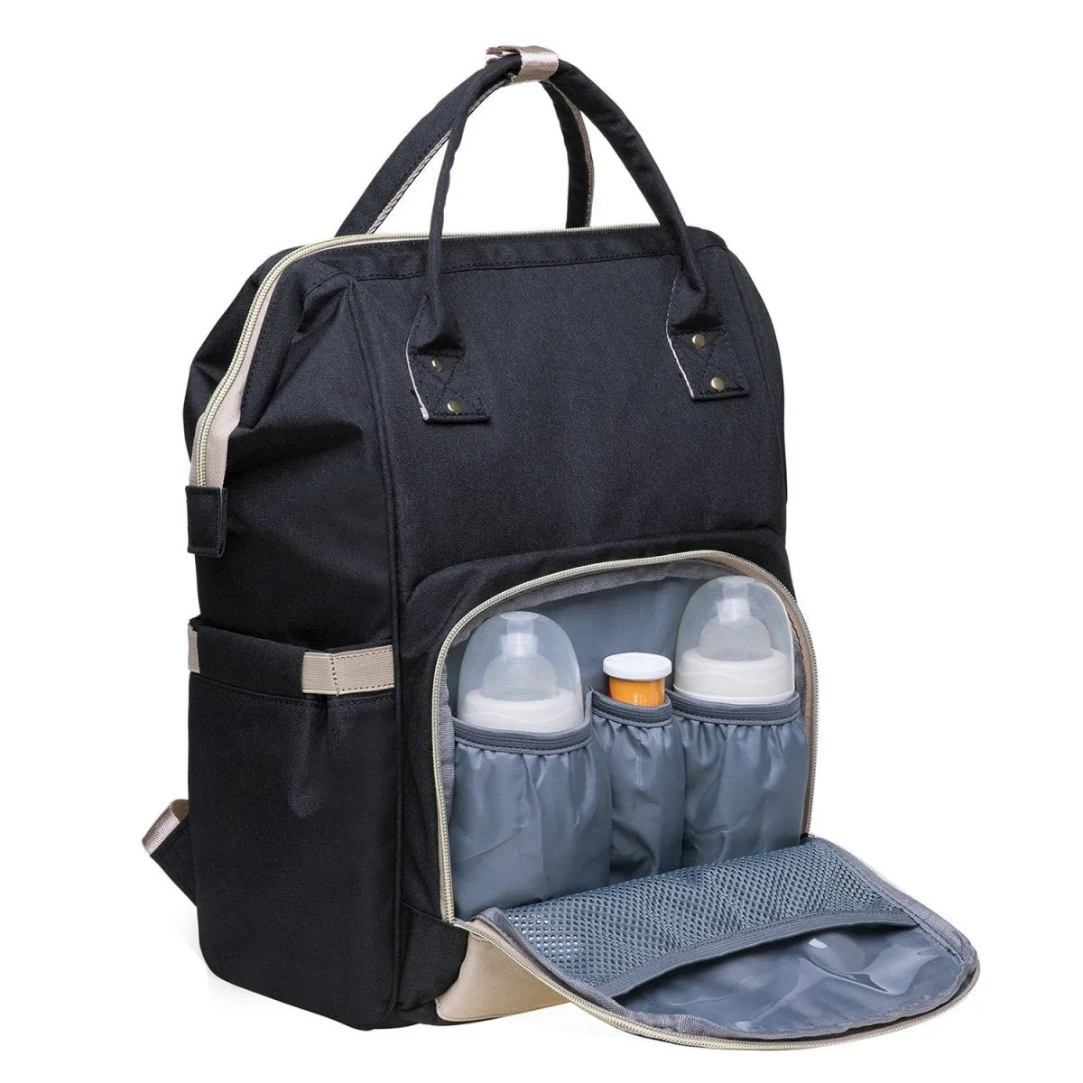 KAUKKO Diaper Bag Backpack with Pacifier Holder and Stroller straps - for Mom and Dad, Waterproof, one size, KT01-5 ( Santorini Black / 18L）