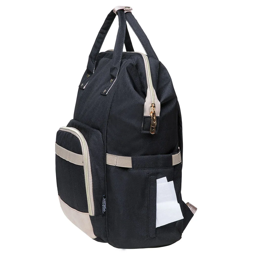 KAUKKO Diaper Bag Backpack with Pacifier Holder and Stroller straps - for Mom and Dad, Waterproof, one size, KT01-5 ( Santorini Black / 18L）