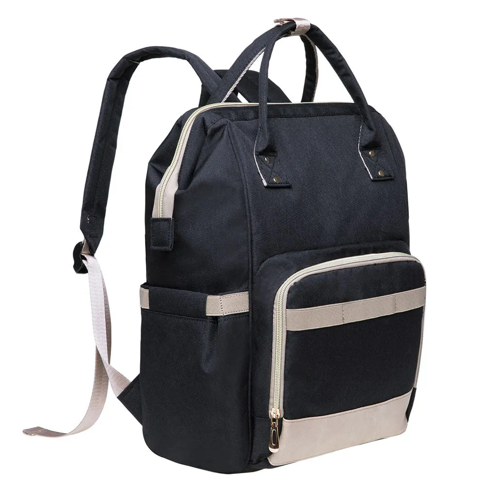 KAUKKO Diaper Bag Backpack with Pacifier Holder and Stroller straps - for Mom and Dad, Waterproof, one size, KT01-5 ( Santorini Black / 18L）