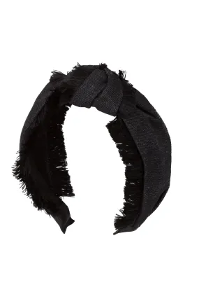 Knot Fringe Headband - Black Denim