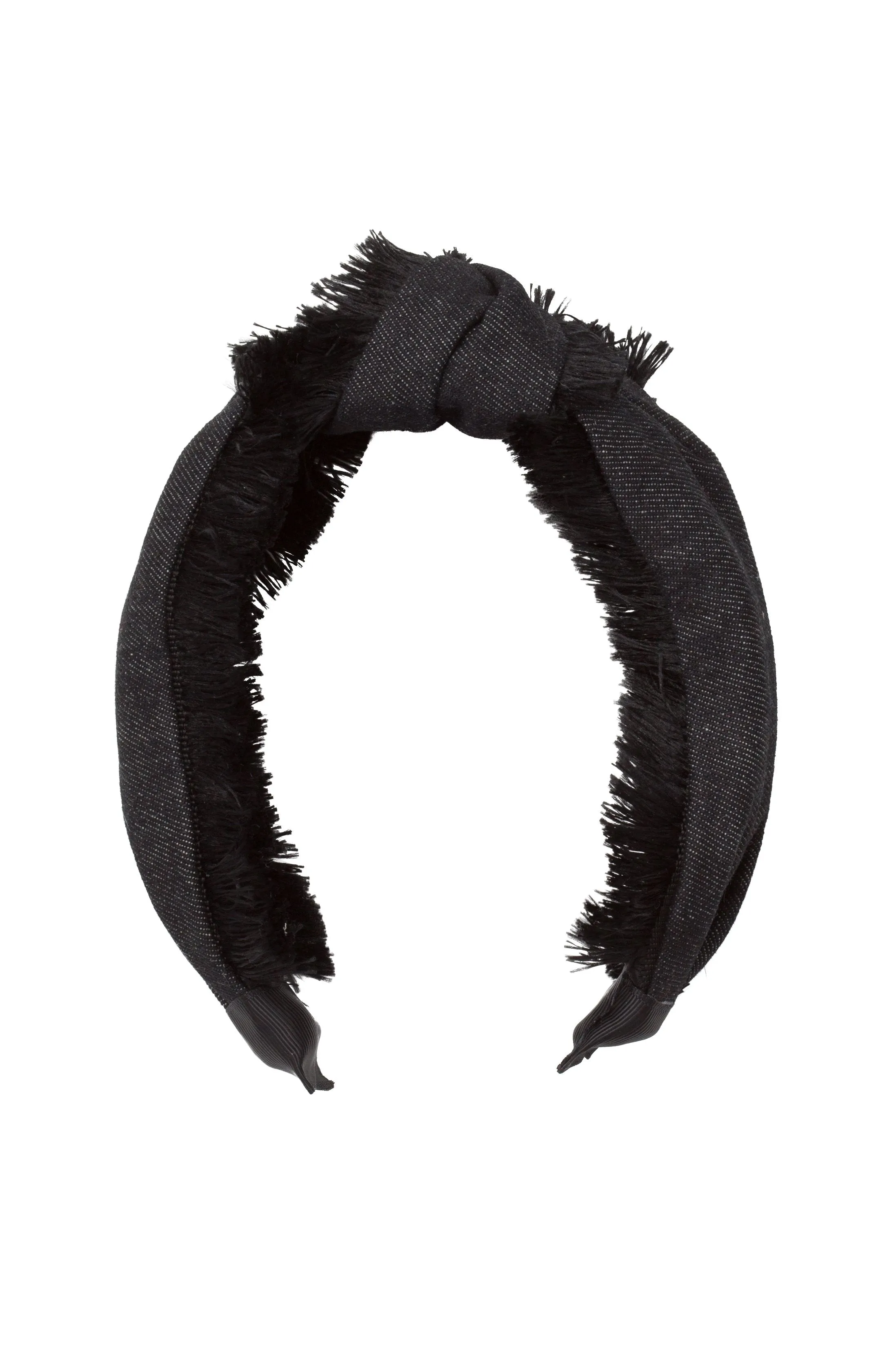 Knot Fringe Headband - Black Denim