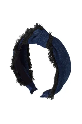 Knot Fringe Headband - Dark Blue Denim