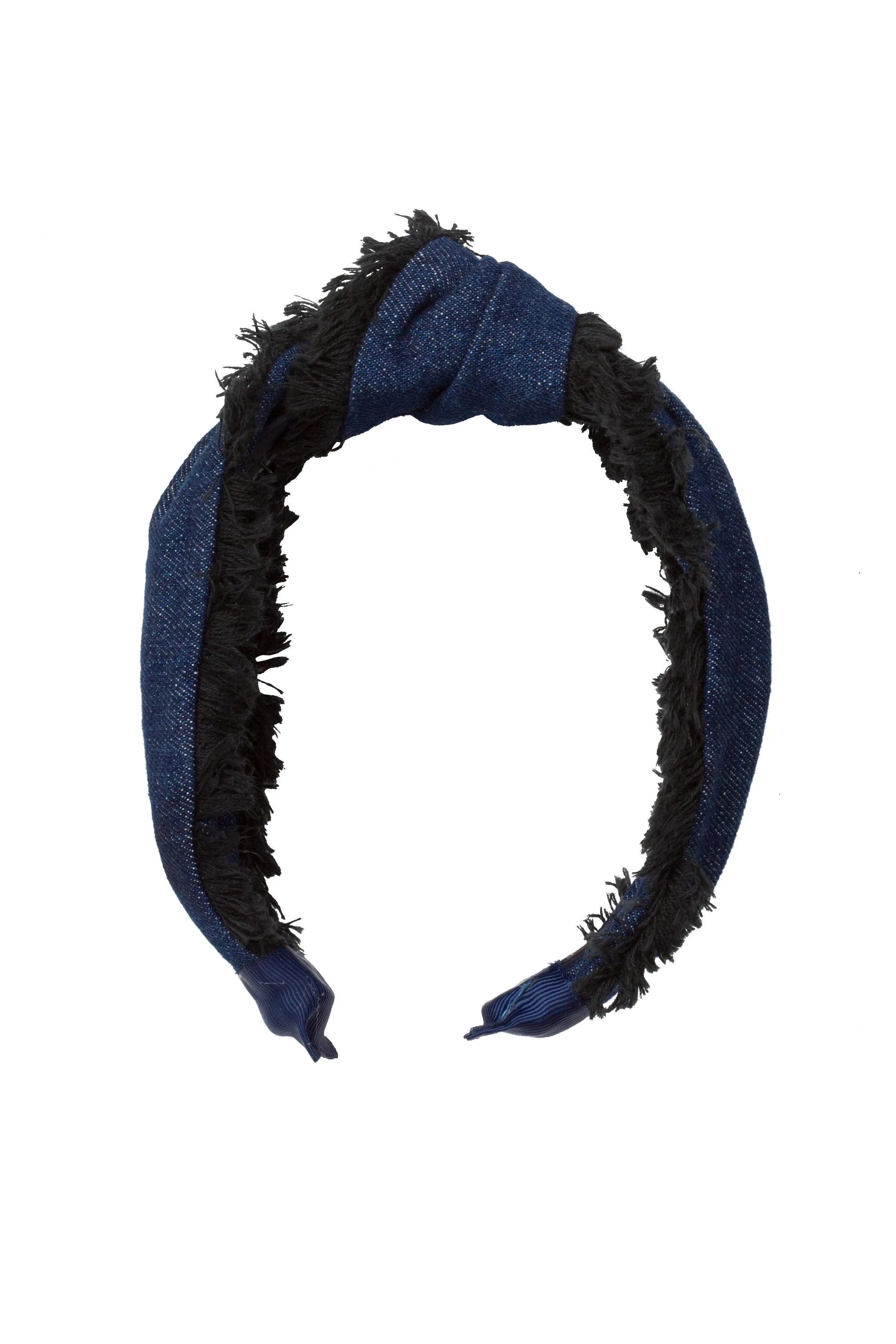 Knot Fringe Headband - Dark Blue Denim