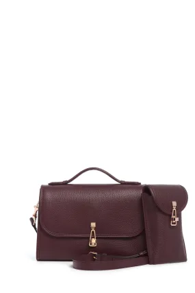 Medium Leonora Flap Bag in Bordeaux Textured Leather