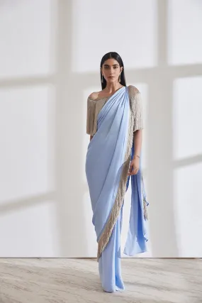 Noor Fringe Sari with Off Shoulder Fringe Top