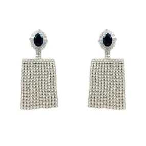 OVAL STUD CRYSTAL FRINGE EARRINGS
