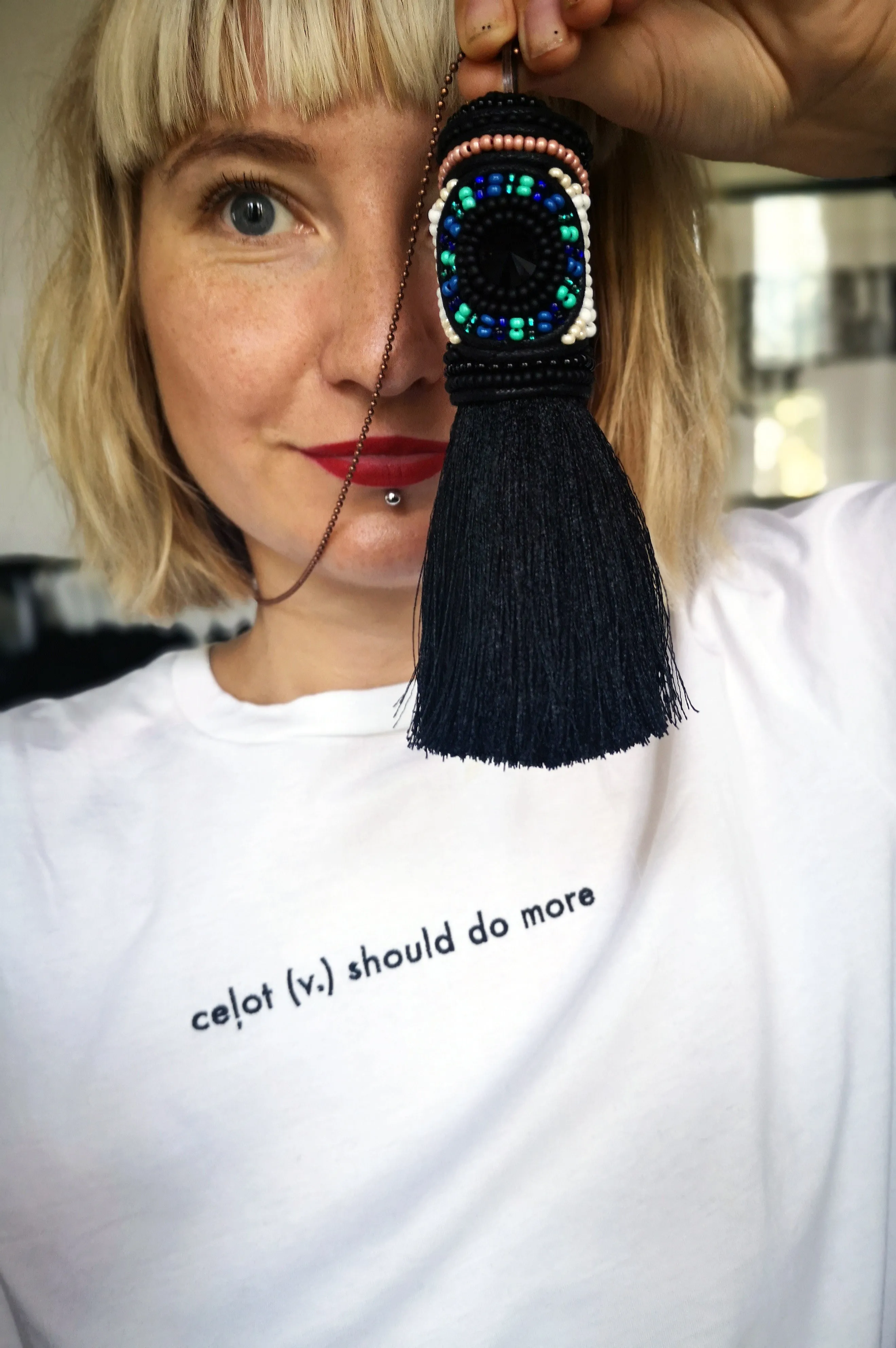 Oversized Tassel Statement Necklace With an Eye Design "See the Beauty"