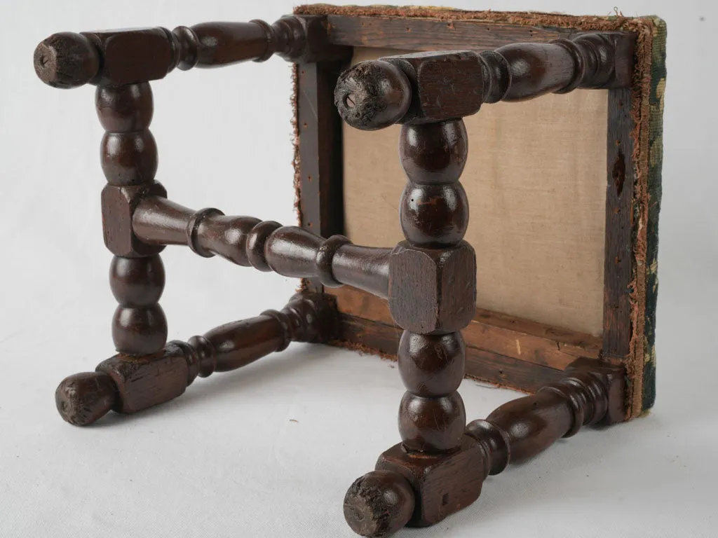 Pair of 17th-century beautiful tapestry stools w/ turned walnut legs