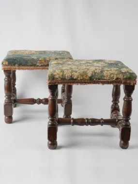 Pair of 17th-century beautiful tapestry stools w/ turned walnut legs