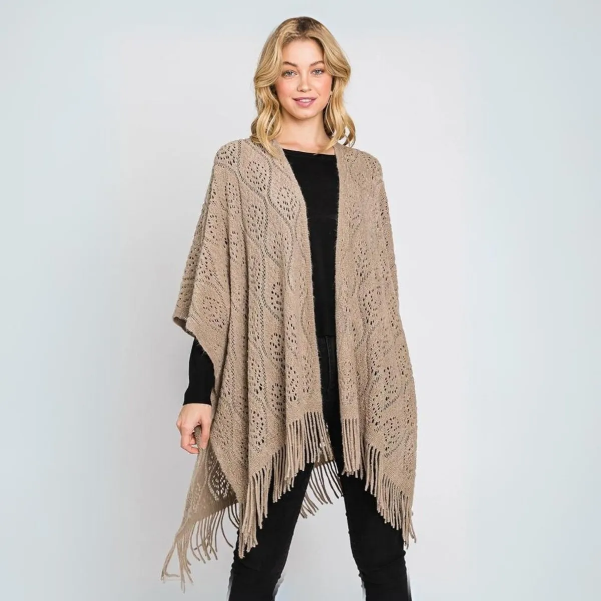 Paisley Pattern Fringe Knit Kimono