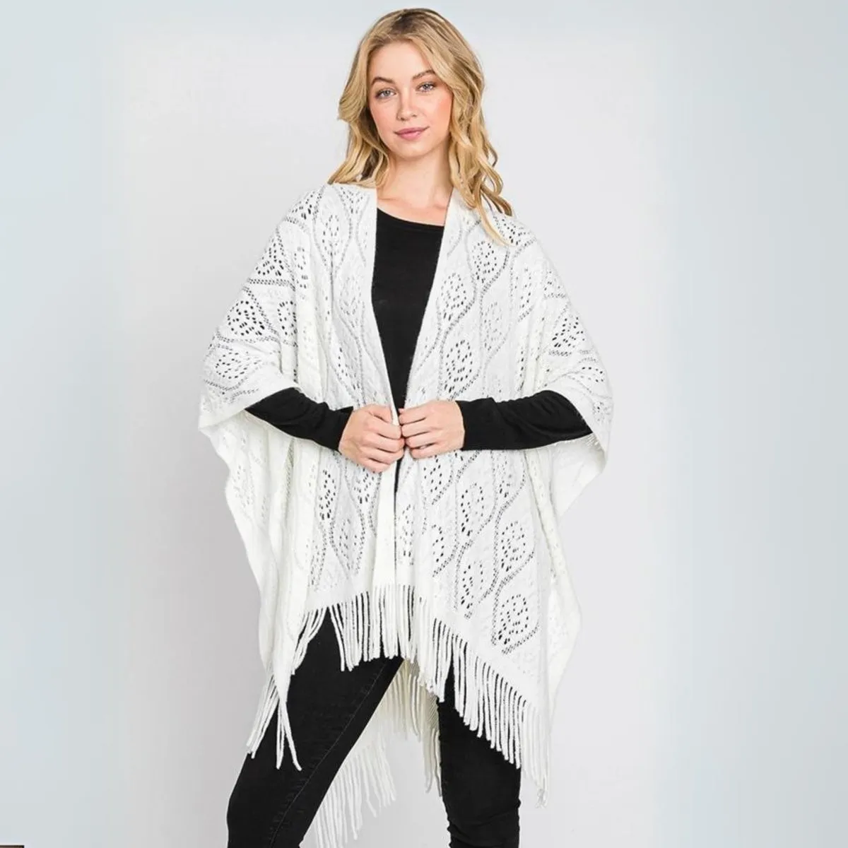 Paisley Pattern Fringe Knit Kimono