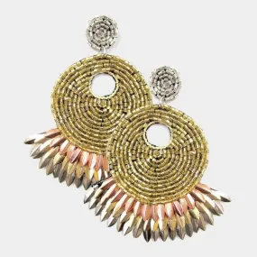 Round Metal Fringe Seed Bead Dangle Earrings